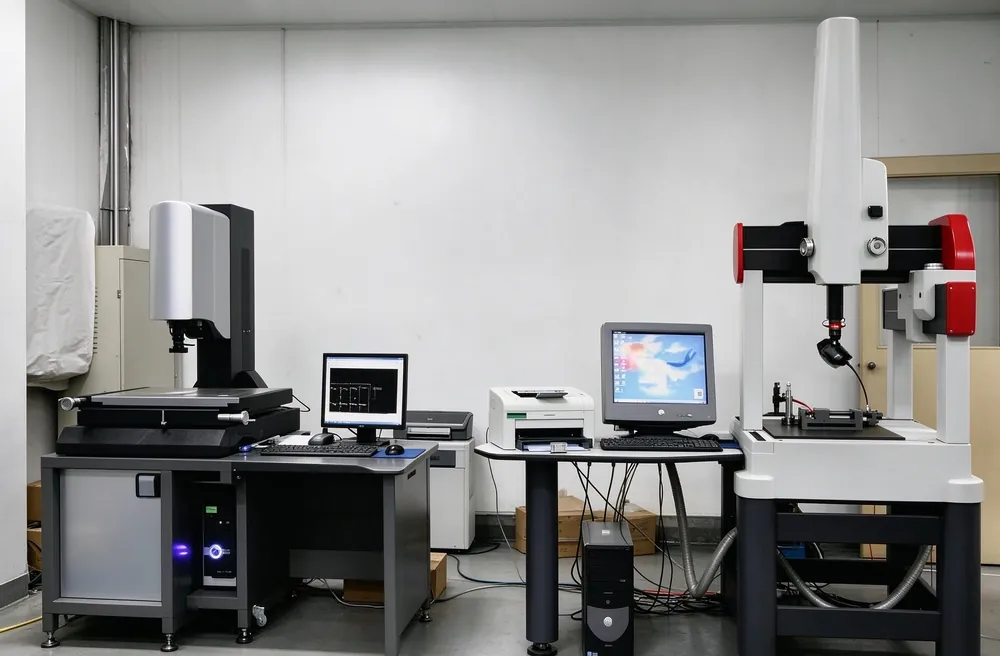Bridge CMM coordinate measuring machine inspecting deep drawn part dimensions