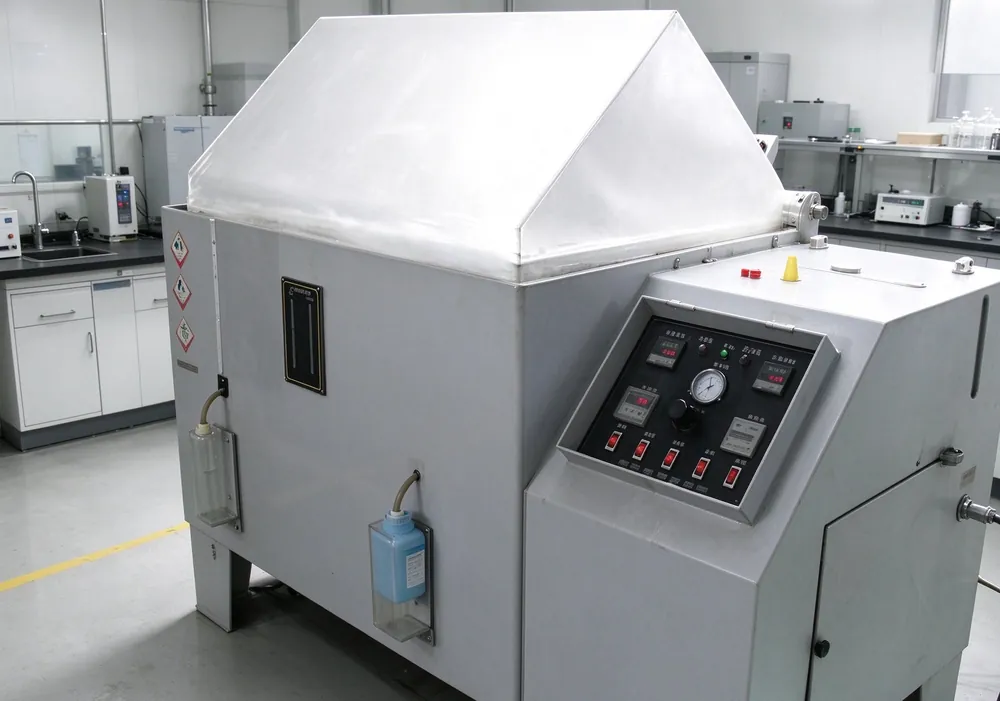 Salt spray test chamber for corrosion resistance verification