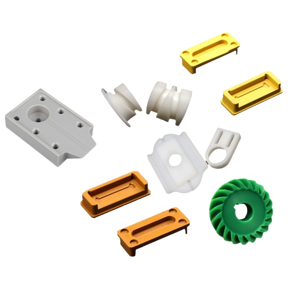 Assorted CNC Machined Parts with Plastic Gears and Clips