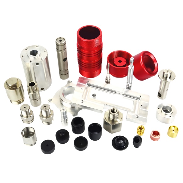 Assorted CNC Machined Parts with Red Anodized Bodies